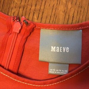 Maeve/Anthro orange dress with topstitching.  Asymmetrical hem.